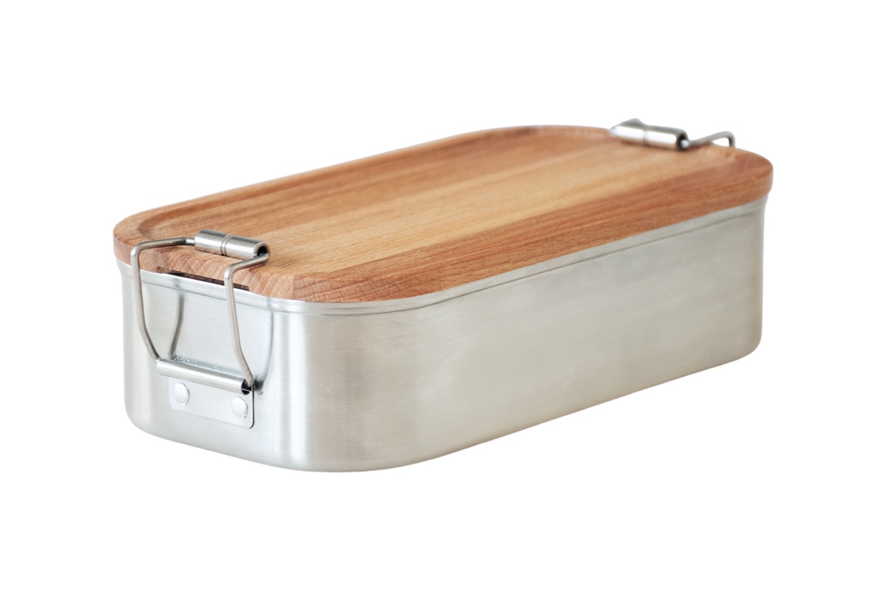 Lunchbox / Brotdose aus Edelstahl mit Buchenholzdeckel für Firmen & B2B.