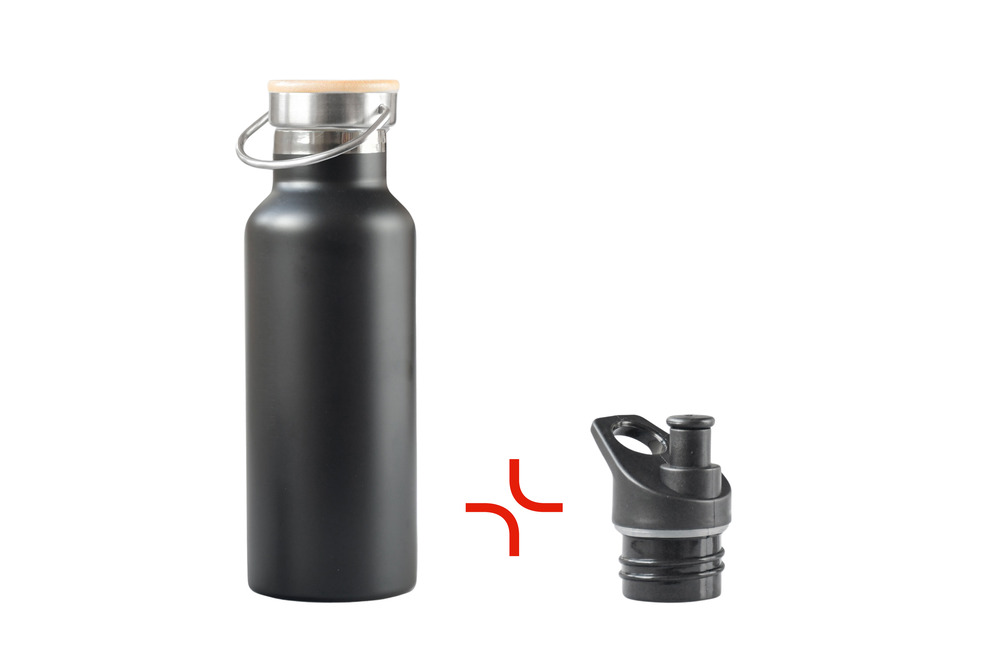Nachhaltige Edelstahlflasche mit Bambusdeckel