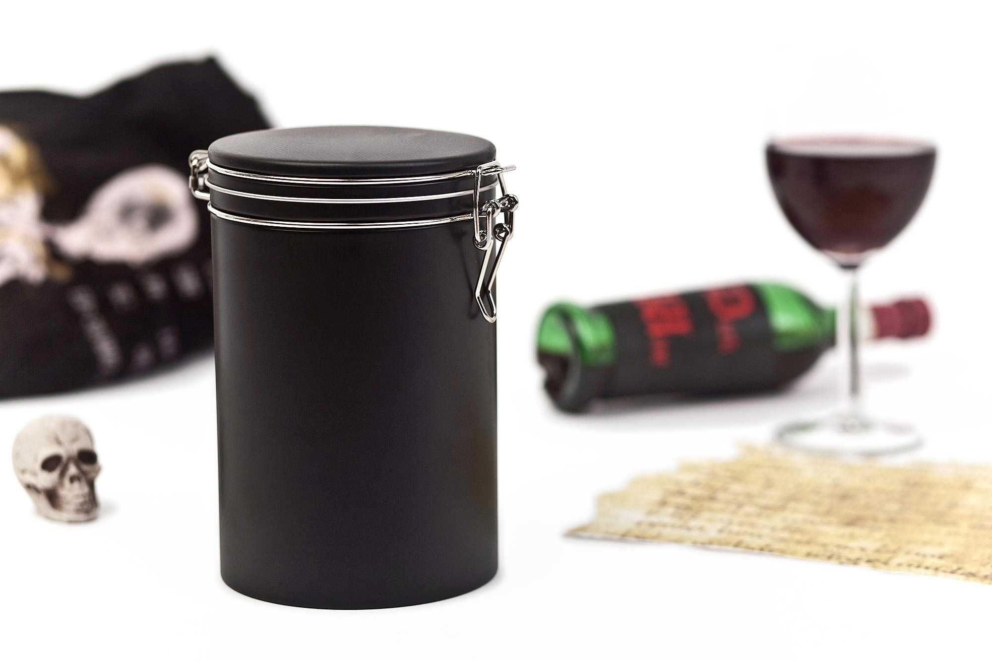 Schwarze Kaffeeverpackung aus Weißblech