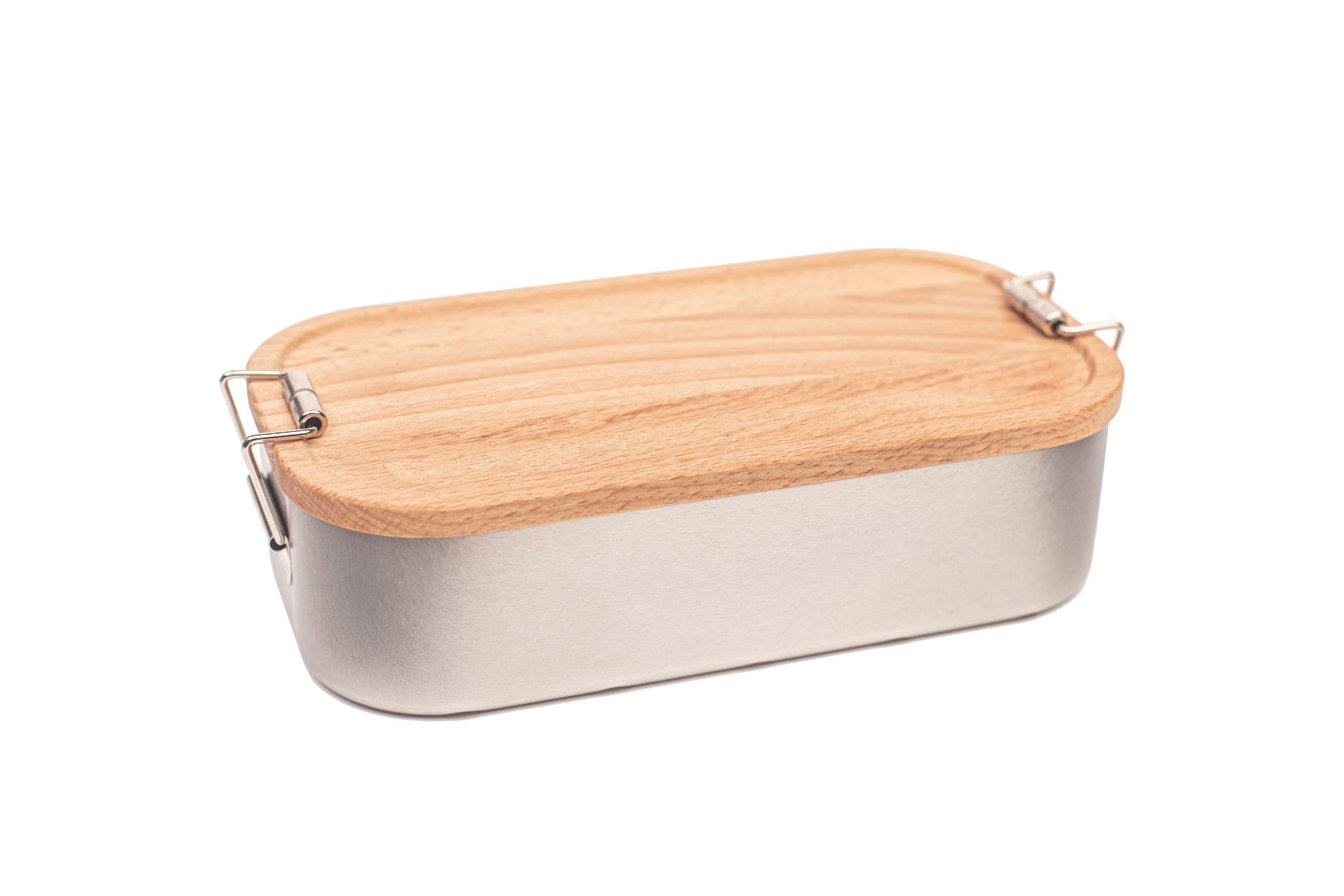 Jausenbox aus Weißblech mit Buchenholzdeckel
